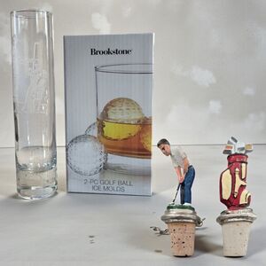 Golf Whiskey Gift Set Perry Coyle Wine Stoppers Brookstone Ice Mold Glass